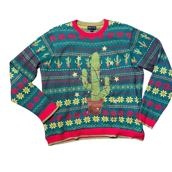 Blizzard Bay Mens Ugly Christmas Sweater Lights Up Sz XXL Cactus Western Holiday - Picture 1 of 8